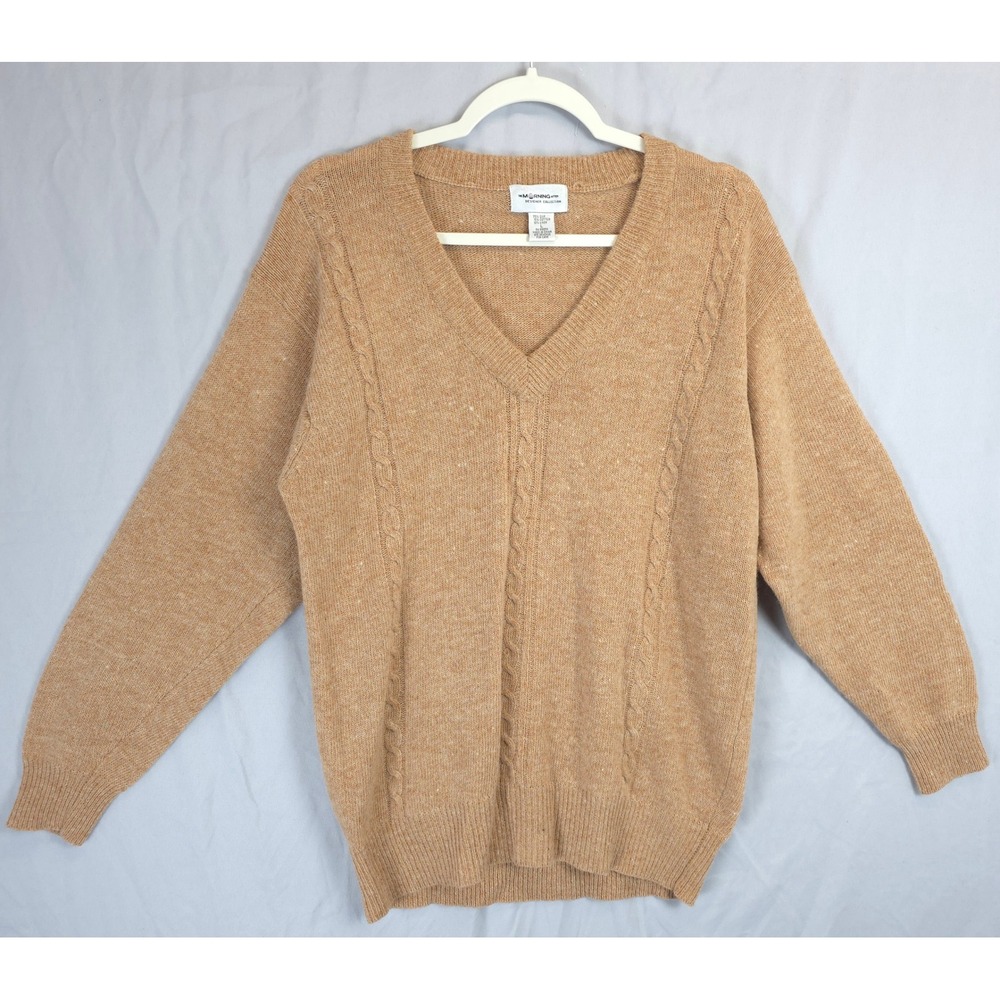 The‎ Morning After Cable Knit Sweater Silk Cotton Linen Tan Women L Quiet Luxury